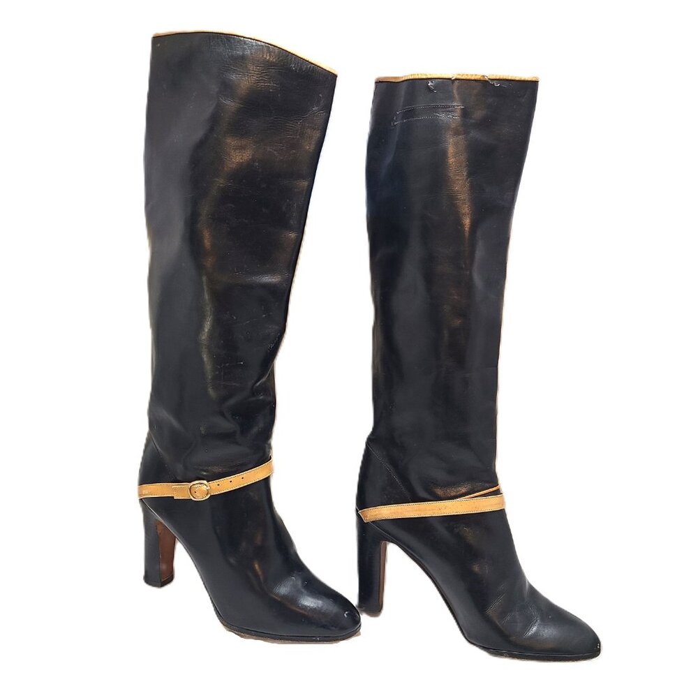 Vintage Ottorino Bossi sz 5 Knee High Riding Black Boots 35.5 Heels Pumps - Picture 11 of 14
